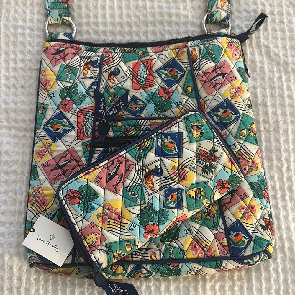 Vera Bradley Cuban Stamp Pattern - Cross body and matching wallet.